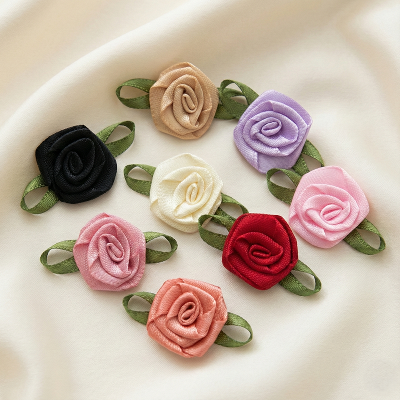 Satin Bow with Flower Foliage (10pcs)