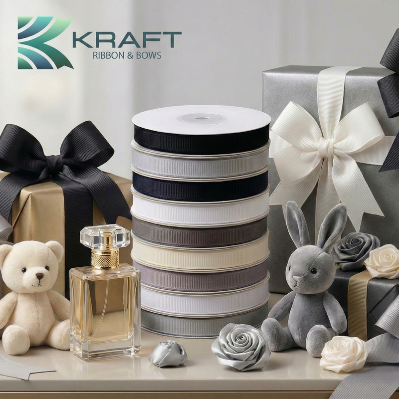 Premium grosgrain ribbon white, grey and black series