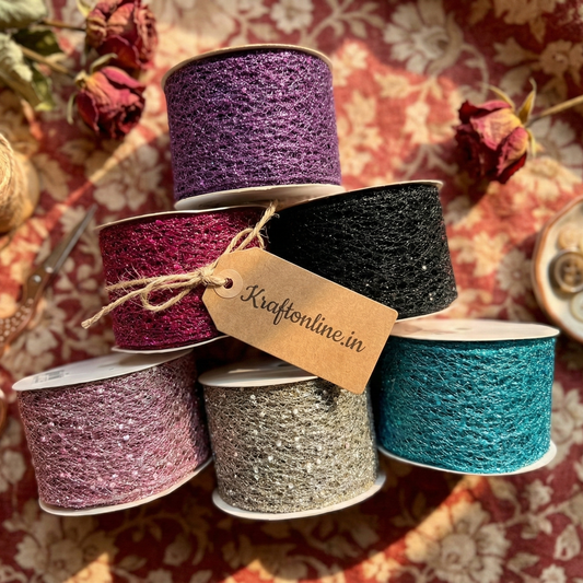 Glitter Mesh Wired Ribbon (2.5inch-63mm)10 yards