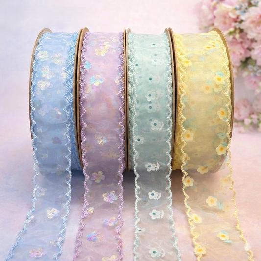 Premium Pastel Daisy Organza Ribbon-25mm