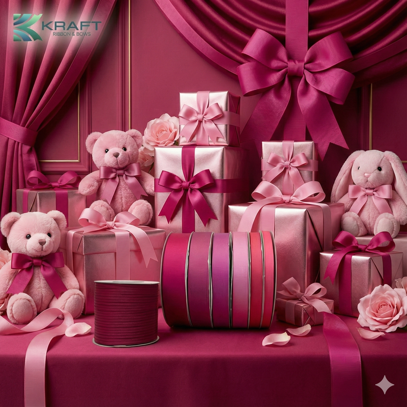 Premium grosgrain ribbon dark pink series