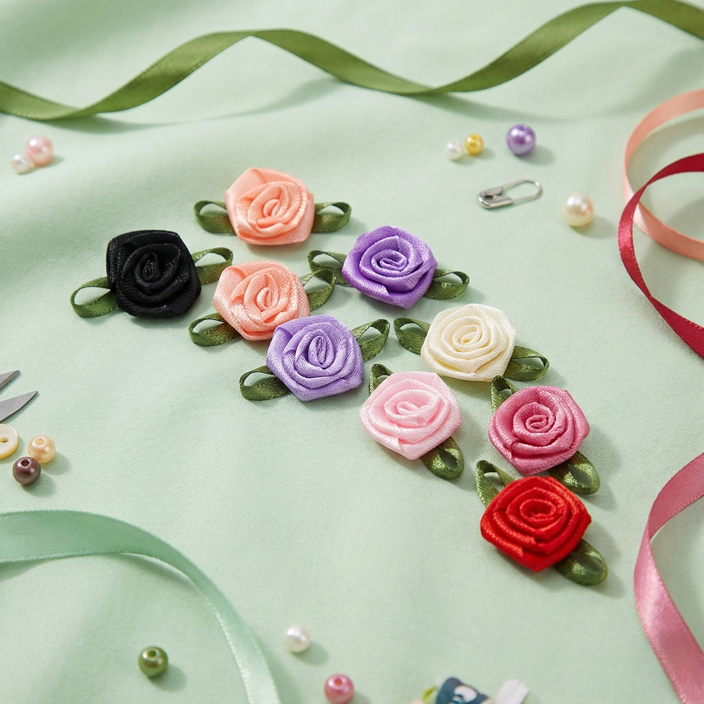 Satin Bow with Flower Foliage (20pcs)