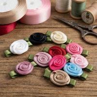 Ribbon Bow Foliage Flower With Single Face Satin  (10PCS)