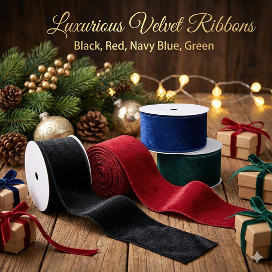 Velvet Ribbon Solid Colors Wired Edge Glitter (2.5inch-63mm) 10 yards