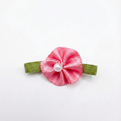 Blush Bow with Flower Foliage – Single Face Satin (20pcs)