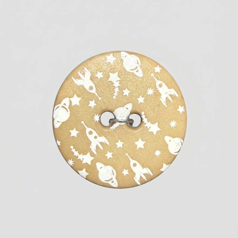 Polyester button 2-holes, Happy Space, 20mm