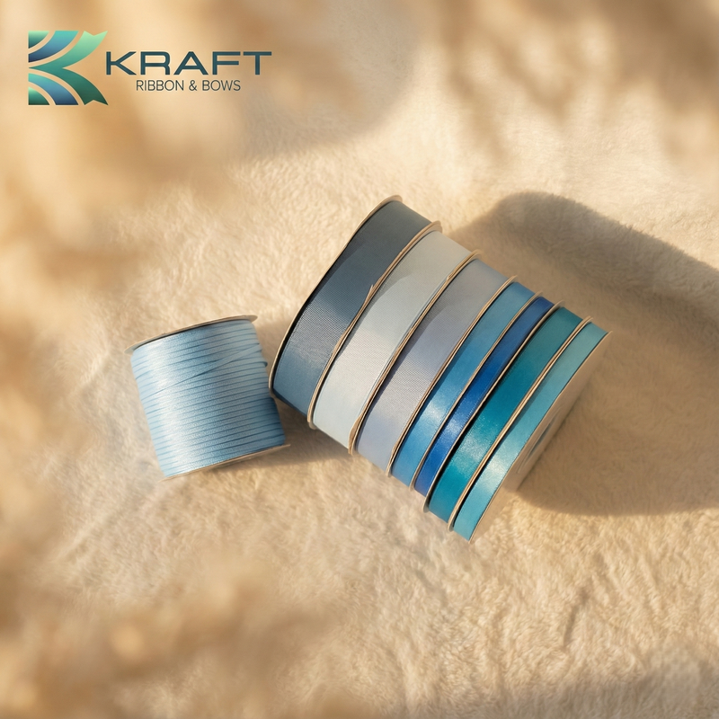 Premium grosgrain ribbon mid blue series