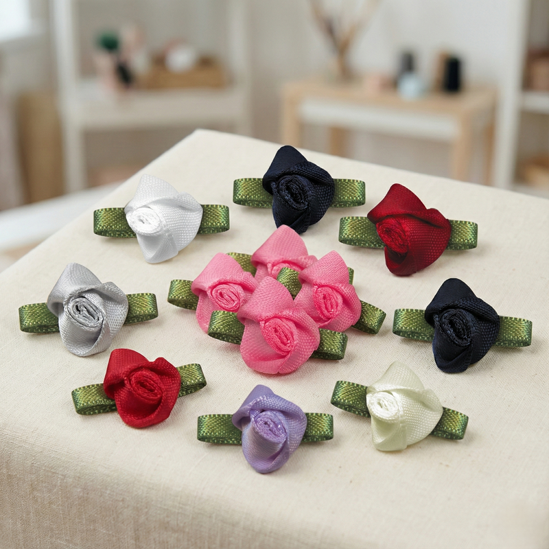 Ribbon Bow Foliage Flower Big(10pcs)