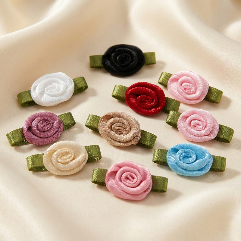 Ribbon Bow Foliage Flower With Single Face Satin  (10PCS)