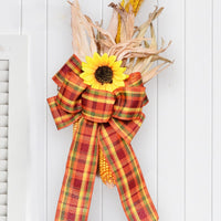 Fall Harvest Linen Burlap Plaid Wire Edge Ribbon (2.5Inch-63MM) 10Yards