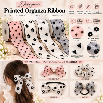 Designer Printed Organza Ribbon | 38mm (3.8cm) | 10 Yards