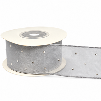 Premium Organza Ribbon with Rhinestone Embellishment – 4cm (40mm), 10 Yards