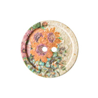 Cotton/polyester button 2-holes, recycled, Flowers 25mm