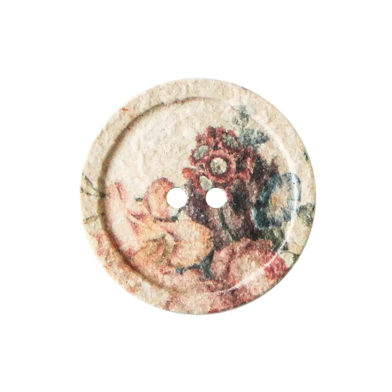 Cotton/polyester button 2-holes, recycled, Flowers 25mm