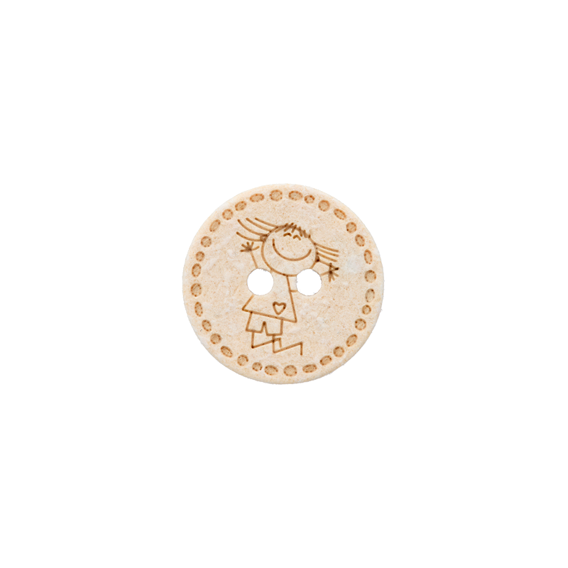 Cotton/polyester button 2-holes, recycled, Girl, 15mm