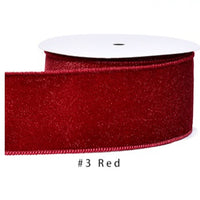 Velvet Ribbon Solid Colors Wired Edge Glitter (2.5inch-63mm) 10 yards