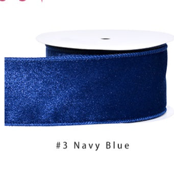 Velvet Ribbon Solid Colors Wired Edge Glitter (2.5inch-63mm) 10 yards