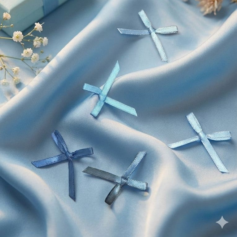 Double Side satin Bow Mild Blue Series (25 PCS)