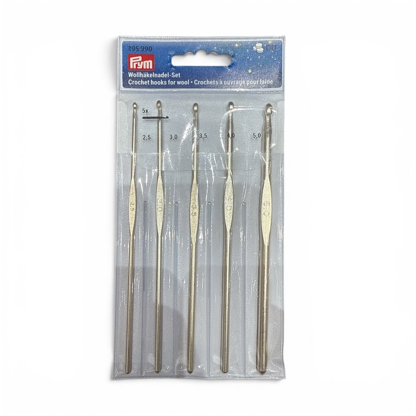 Crochet hooks for wool set with guide plate, 14cm, 2.50 - 5.00mm