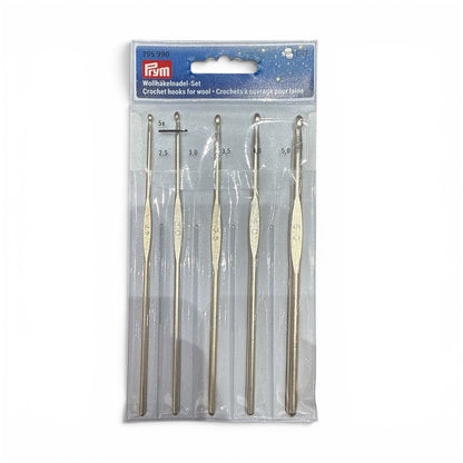 Crochet hooks for wool set with guide plate, 14cm, 2.50 - 5.00mm