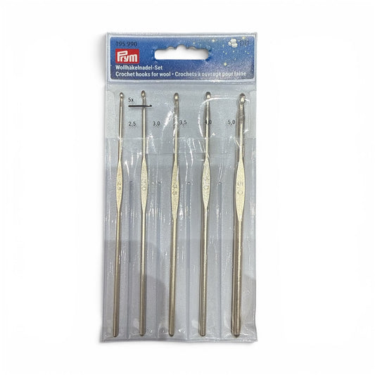 Crochet hooks for wool set with guide plate, 14cm, 2.50 - 5.00mm