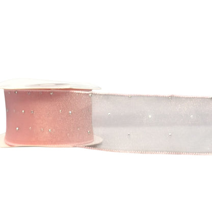 Premium Organza Ribbon with Rhinestone Embellishment – 4cm (40mm), 10 Yards