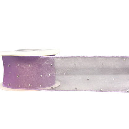 Premium Organza Ribbon with Rhinestone Embellishment – 4cm (40mm), 10 Yards