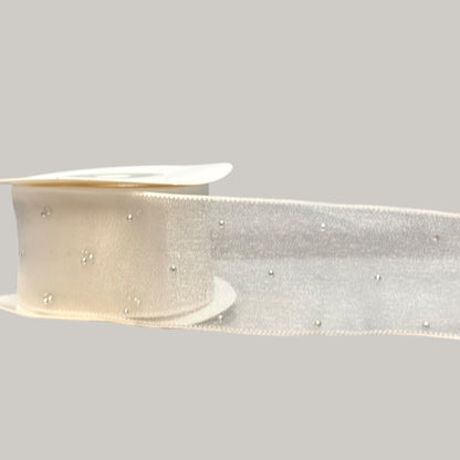 Premium Organza Ribbon with Rhinestone Embellishment – 4cm (40mm), 10 Yards