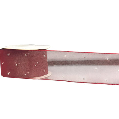 Premium Organza Ribbon with Rhinestone Embellishment – 4cm (40mm), 10 Yards