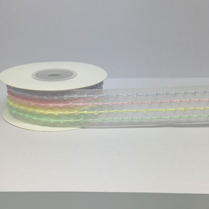 Pastel Thread Work Organza Ribbon – 25mm (2.5cm) | 10 Yards