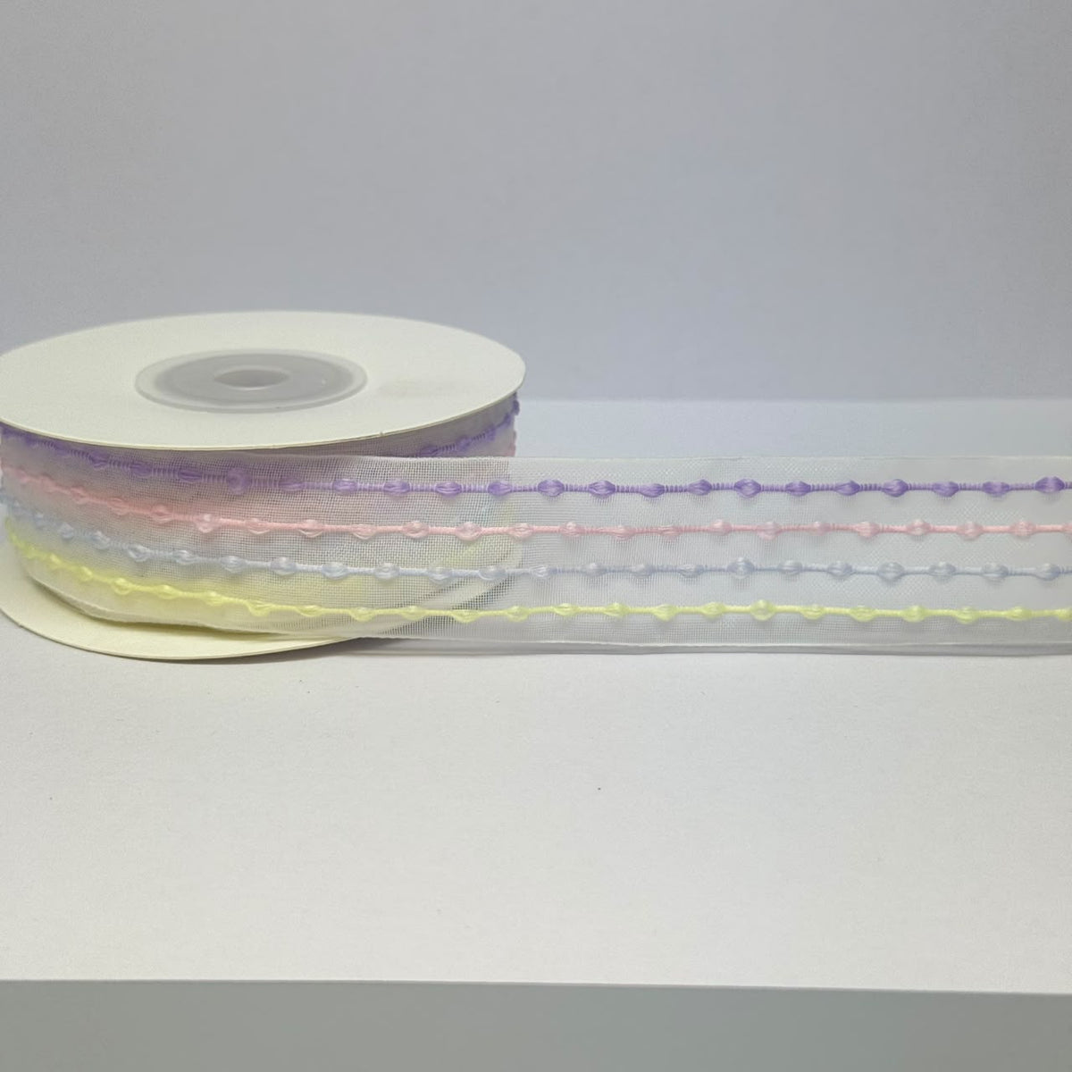 Pastel Thread Work Organza Ribbon – 25mm (2.5cm) | 10 Yards