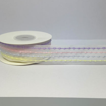 Pastel Thread Work Organza Ribbon – 25mm (2.5cm) | 10 Yards