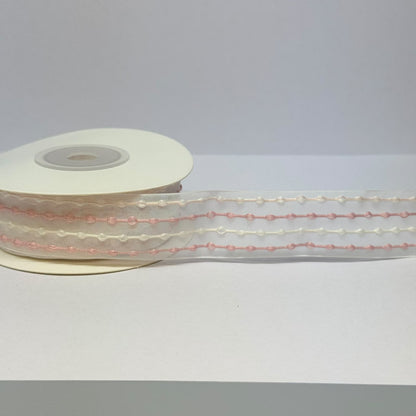 Pastel Thread Work Organza Ribbon – 25mm (2.5cm) | 10 Yards