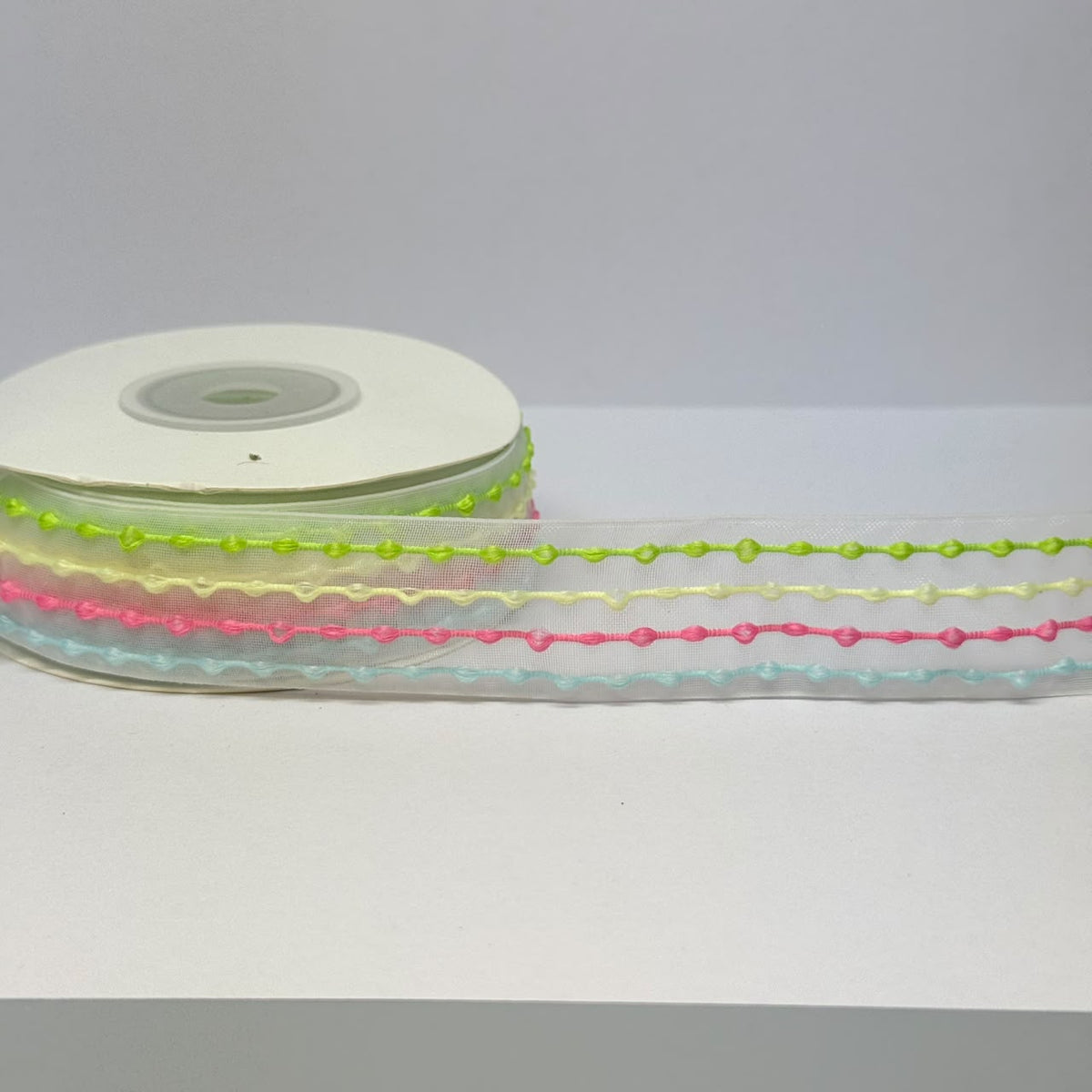 Pastel Thread Work Organza Ribbon – 25mm (2.5cm) | 10 Yards
