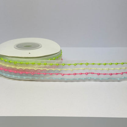 Pastel Thread Work Organza Ribbon – 25mm (2.5cm) | 10 Yards