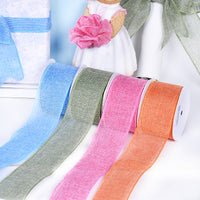 Burlap Ribbon Solid Colors White Wired Edge (63MM) 10Yards