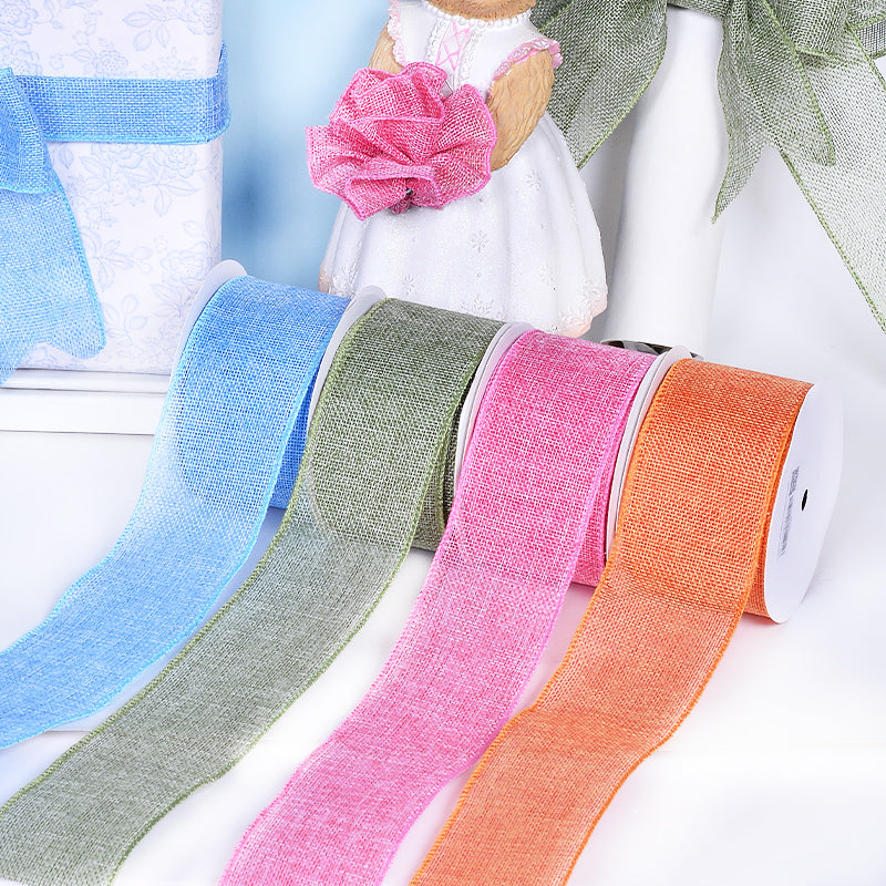 Burlap Ribbon Solid Colors White Wired Edge (63MM) 10Yards