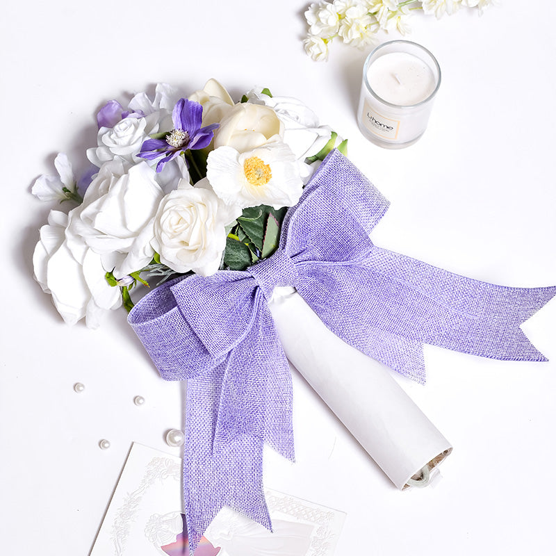 Burlap Ribbon Solid Colors White Wired Edge (63MM) 10Yards