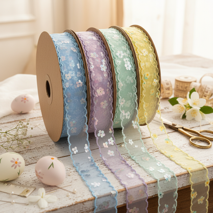 Premium Pastel Daisy Organza Ribbon-25mm