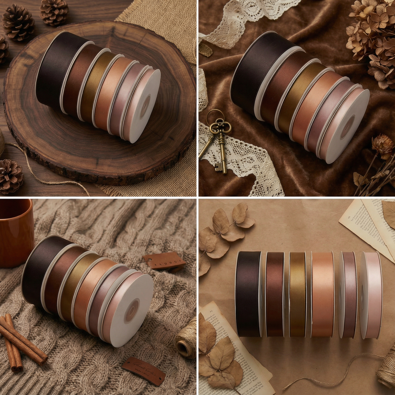 PREMIUM DOUBLE FACE SATIN RIBBON BROWN SERIES