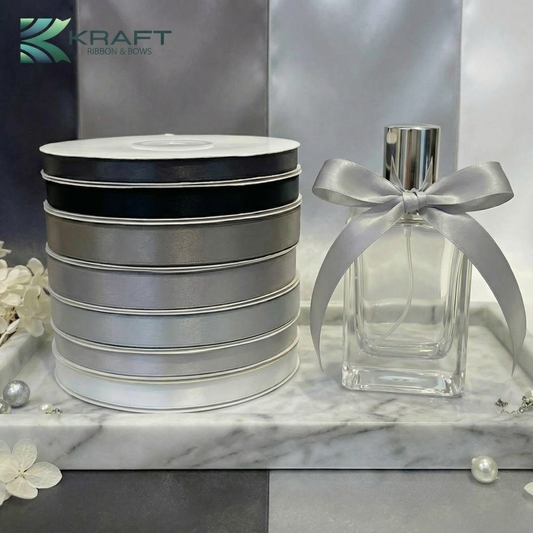 PREMIUM DOUBLE FACE SATIN RIBBON WHITE GREY AND BLACK SERIES