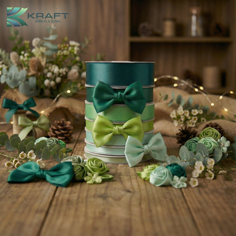PREMIUM DOUBLE FACE SATIN RIBBON GREEN SERIES 2