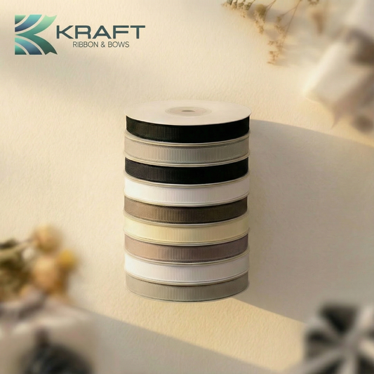 Premium grosgrain ribbon white, grey and black series