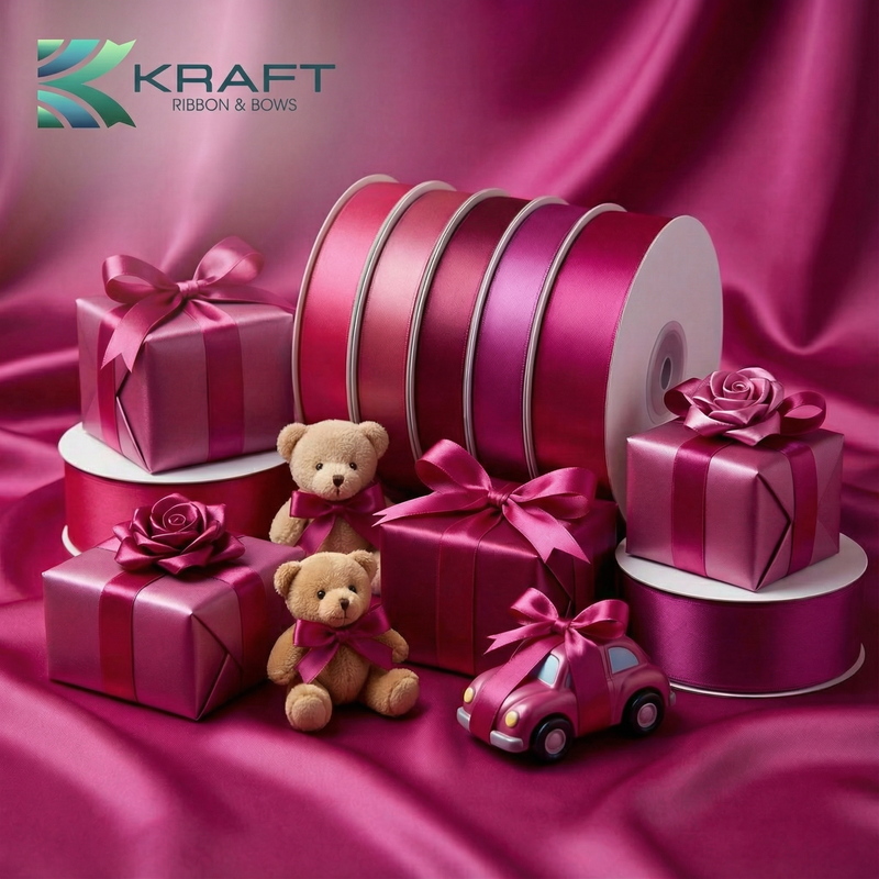 PREMIUM DOUBLE FACE SATIN RIBBON DARK PINK SERIES