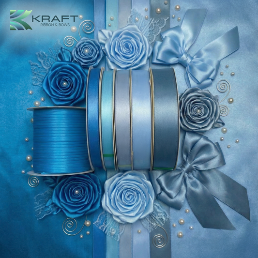 PREMIUM DOUBLE FACE SATIN RIBBON MID BLUE SERIES