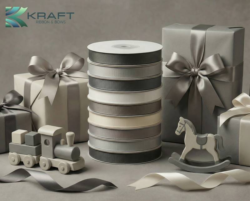 Premium grosgrain ribbon white, grey and black series