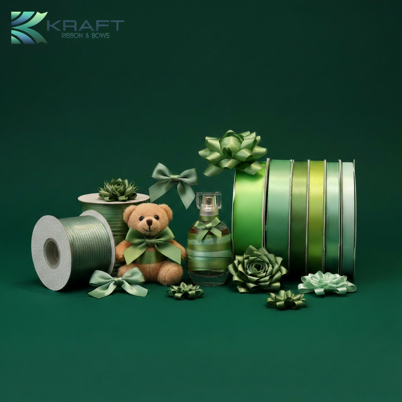 PREMIUM DOUBLE FACE SATIN RIBBON GREEN 1 SERIES