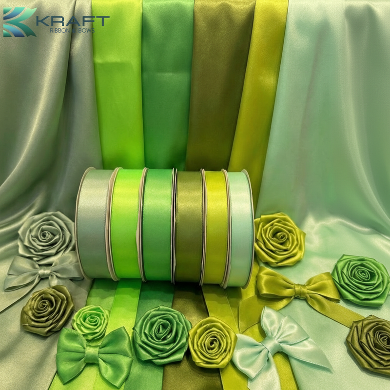 PREMIUM DOUBLE FACE SATIN RIBBON GREEN 1 SERIES