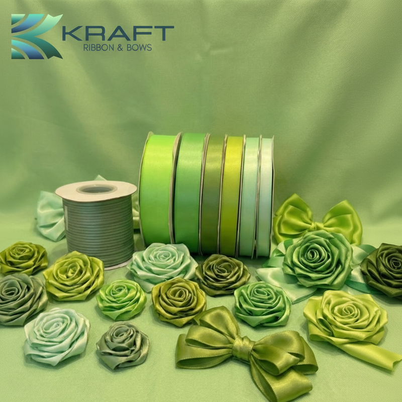 PREMIUM DOUBLE FACE SATIN RIBBON GREEN 1 SERIES